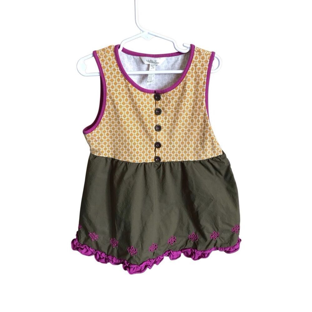 Matilda Jane SZ 10 sleeveless top tunic ruffles green yellow